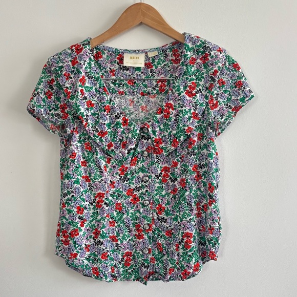 Anthropologie Maeve Austen Collared Button Down Floral Blouse - Picture 2 of 9